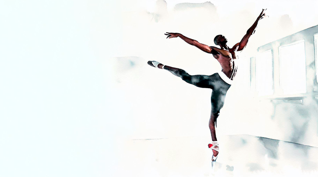 Illustration of a black male ballet dancer on pointe.