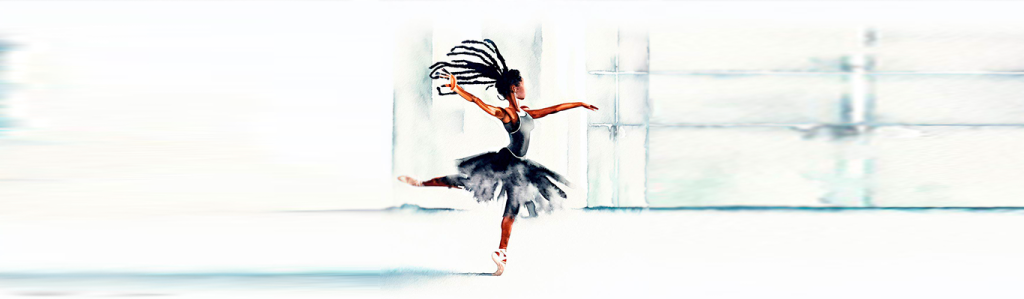Illustration of young black ballet dancer on pointe.